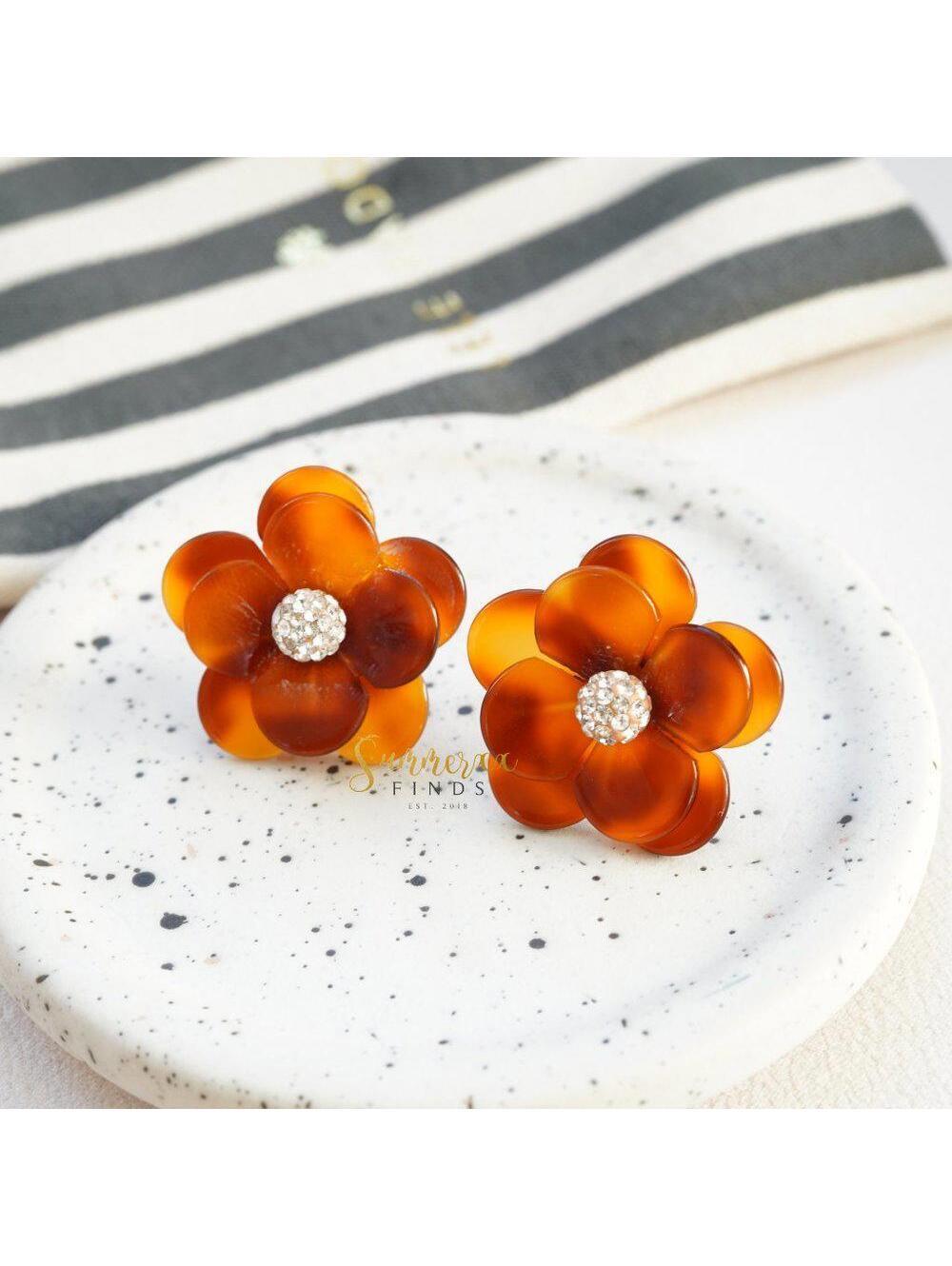 Lele Sadoughi Poppy Button Stud Earrings Tortoise